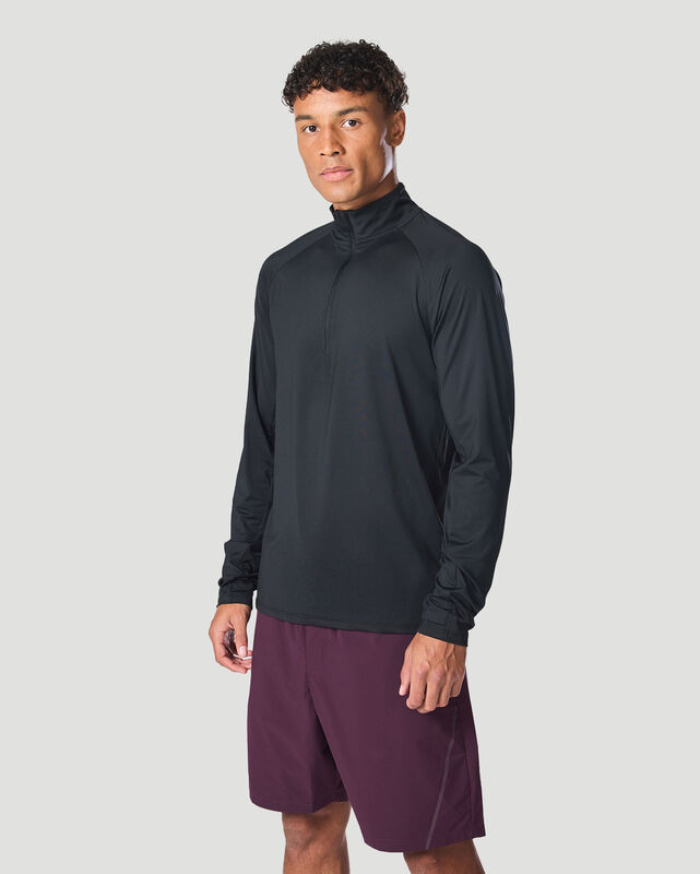 Men's Half-Zip Long Sleeve T-Shirt - Jet Black